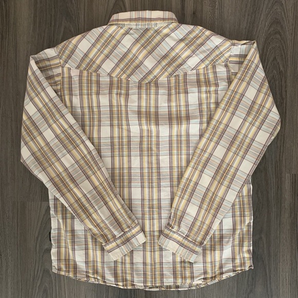 Patagonia Organic Cotton Tan Plaid Button Up Long Sleeve Men's M flaw* - Picture 5 of 7
